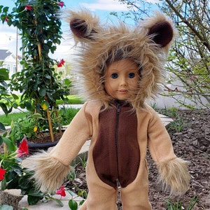 Coward the Lion is a handmade lion outfit to fit an 18 or 15 inch doll such as American Girl, American Boy, Bitty Baby and others