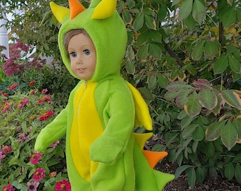 Puff the Dragon is a Handmade Onesie for an 18 or 15  inch doll such as American Girl, Bitty Baby, American Boy and Others