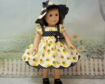 Bee Happy is a handmade outfit for an 18 inch doll such as American Girl,  and others