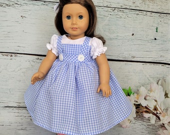 Dorothy inspired dress for a 18 inch doll such as American Girl, and others