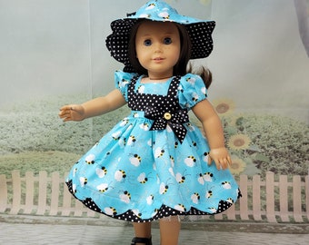 Spring Bee is a handmade dress for an 18 inch doll such as American Girl and others