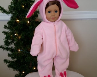 Christmas Bunny is a handmade onesie to fit an 18inch or 15 inch baby doll such as American Girl, Boy, Bitty Baby, and Others