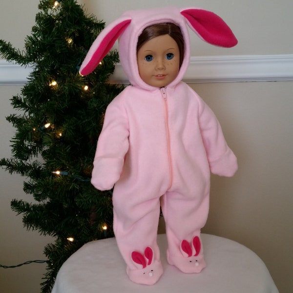 Christmas Bunny is a handmade onesie to fit an 18inch or 15 inch baby doll such as American Girl, Boy, Bitty Baby, and Others