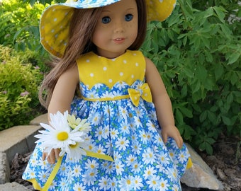 Daisies and Dots a darling dress for 18 inch dolls such as American Girl,  and others