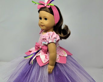 Amethyst is a handmade unicorn gown for an 18 inch doll such as American Girl and others