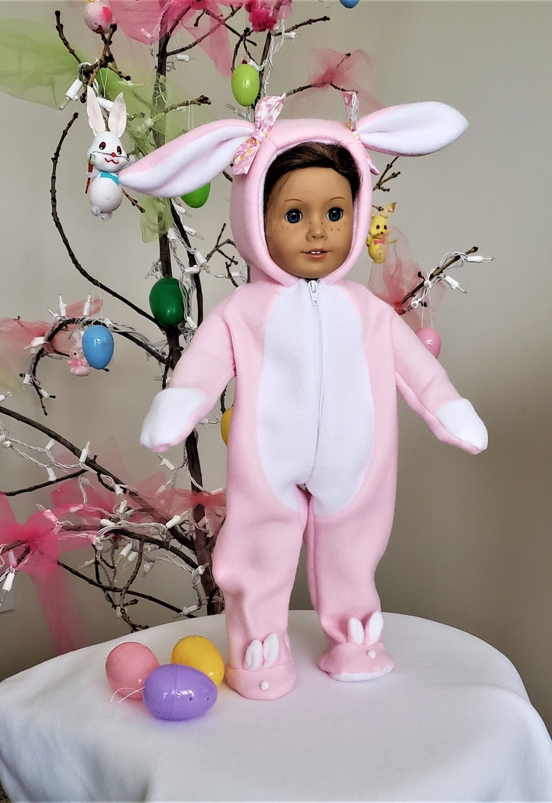 Happy Bunny is a handmade pajamas, onesie, to fit an 18 in or 15 in baby doll such as American Girl, American Boy, Bitty Baby or others image 1
