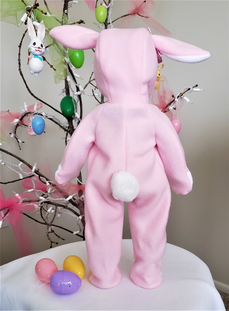 Happy Bunny is a handmade pajamas, onesie, to fit an 18 in or 15 in baby doll such as American Girl, American Boy, Bitty Baby or others image 2