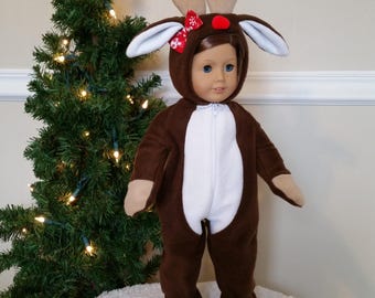 Red Nose a Christmas reindeer outfit for an 18 in boy or girl doll