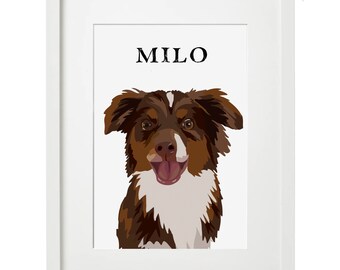 May include: A framed illustration of a brown and white dog with the name "MILO" printed above the dog.
