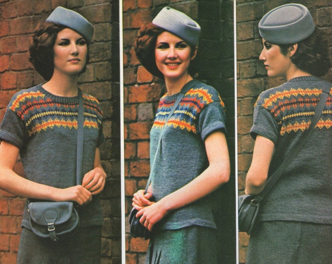 Womens Fair Isle Sweater Knitting Pattern PDF 1940's Style Jumper, Ladies 30, 32, 34 and 36 inch bust, Vintage Knitting Patterns for Women