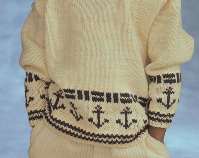 Childrens Sweater Knitting Pattern PDF Boys or Girls 26, 28 and 30 inch chest, Nautical Jumper with Anchor Motif Fair Isle Border, Download