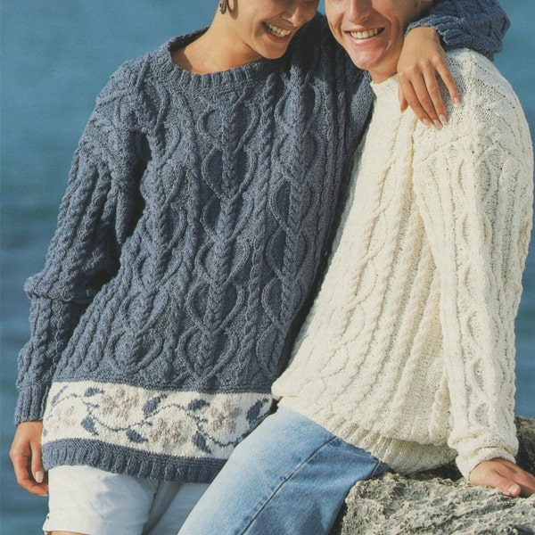 Sweater Knitting Pattern PDF Womens and Mens 34 - 36, 38 - 40, 42 - 44 inch chest, Fair Isle Floral Patterned Jumper, e-pattern Download