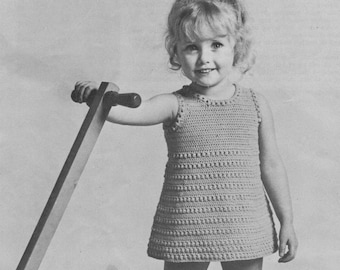 Girls Pinafore Dress Crochet Pattern PDF Toddlers 20, 22 and 24 inch chest, Summer Crochet Sundress, Vintage Crochet Patterns for Children