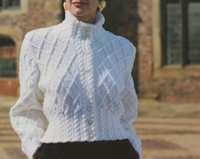 Womens Jacket Knitting Pattern PDF Ladies 30 - 32, 34 - 36 and 38 - 40 inch bust, Patterned Cardigan, Vintage Knitting Patterns for Women