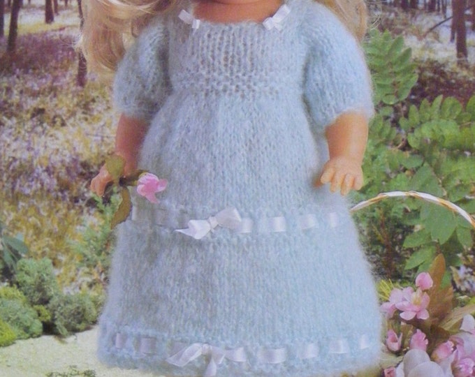 Dolls Clothes Knitting Pattern PDF for 16, 20 & 24 inch high dolls, Dolls Dress, Walker Dolls, American Girl, Mohair Yarn, Instant Download