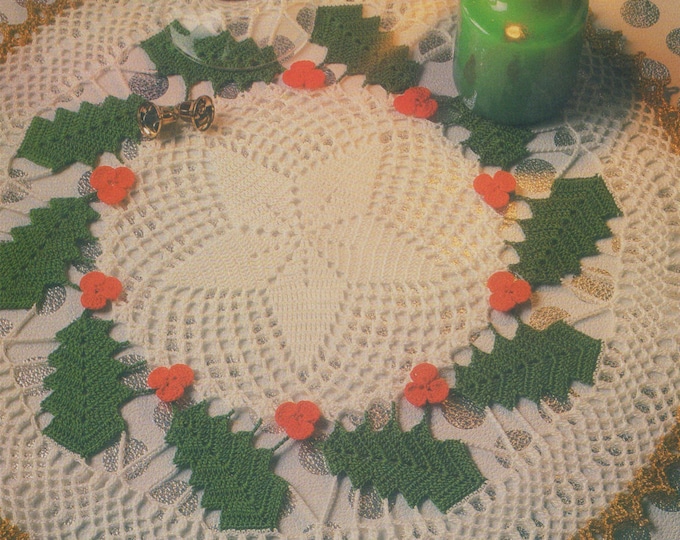 Holly Doily Crochet Pattern PDF Christmas Doily, X-mas Table Centre, Holly Leaves, Vintage Crochet Patterns for the Home, e-pattern Download