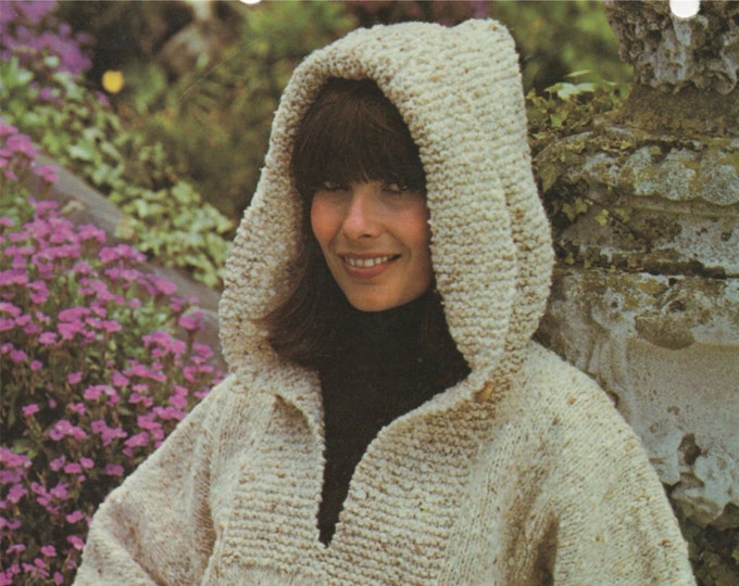 Womens Aran Hoodie Sweater Knitting Pattern PDF Ladies 32, 34, 36, 38, 40 and 42 inch chest, Hooded Jumper, Vintage Aran Knitting Patterns