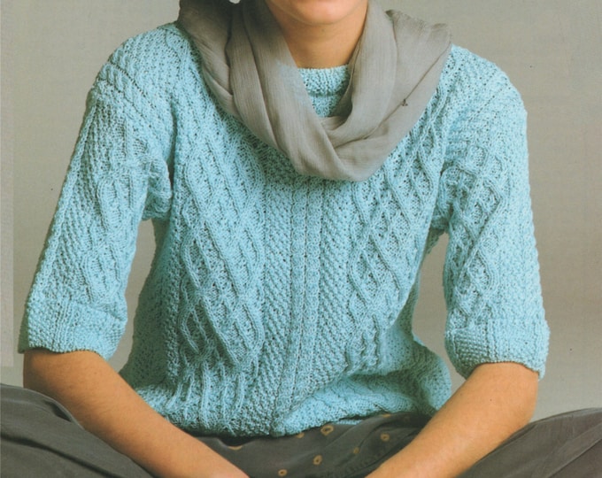 Womens Sweater Knitting Pattern PDF with Short Sleeves, Ladies 30 - 32, 34 - 36 and 38 - 40 inch bust, Patterned Short Sleeved Jumper