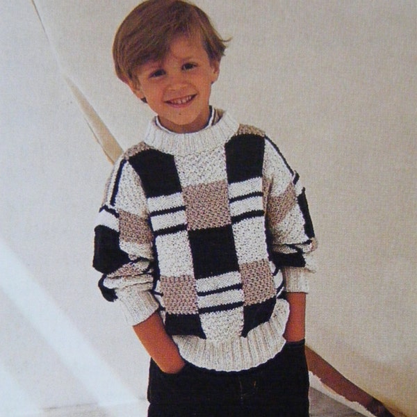 Childrens Sweater Knitting Pattern PDF Boys or Girls 20 - 22, 24 - 26 and 28 - 30 inch chest, Baby and Toddlers Jumper, e-pattern Download