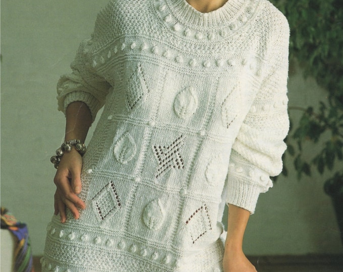 Womens Tunic Sweater Knitting Pattern PDF Ladies 30 - 32, 34 - 36 and 38 - 40 inch bust, Patterned Long Jumper, Knitting Patterns for Women