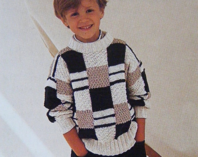 Childrens Sweater Knitting Pattern PDF Boys or Girls 20 - 22, 24 - 26 and 28 - 30 inch chest, Baby and Toddlers Jumper, e-pattern Download