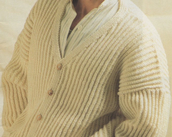 Mens Aran Cardigan with Pockets Knitting Pattern PDF 34, 36, 38, 40, 42, 44 inch chest, V Neck Cardigan, Vintage Knitting Patterns for Men