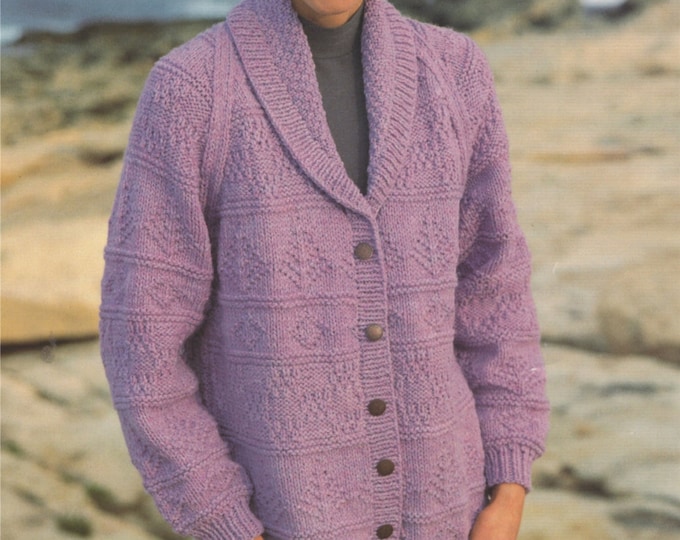 Womens Jacket Knitting Pattern PDF Ladies 32 - 34, 36 - 38 & 40 - 42 inch bust, Patterned Long Cardigan, Vintage Knitting Patterns for Women