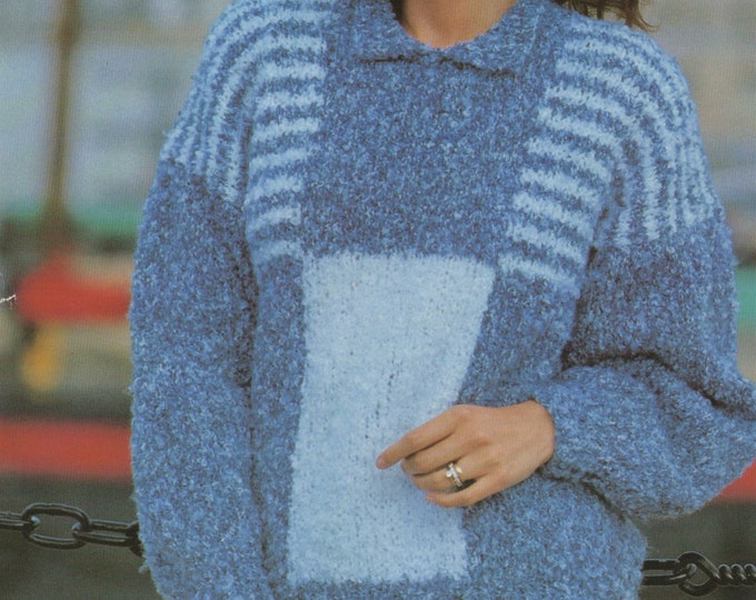 Womens Sweater Knitting Pattern PDF Ladies 30, 32, 34, 36, 38 and 40 inch bust, Geometric Design, 1980's Style Jumper, epattern Download