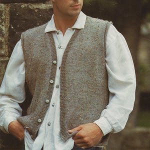Mens Waistcoat Knitting Pattern PDF 36, 38, 40, 42, 44 and 46 inch chest, Mens Gilet, DK yarn, Vintage Knitting Patterns for Men, Download