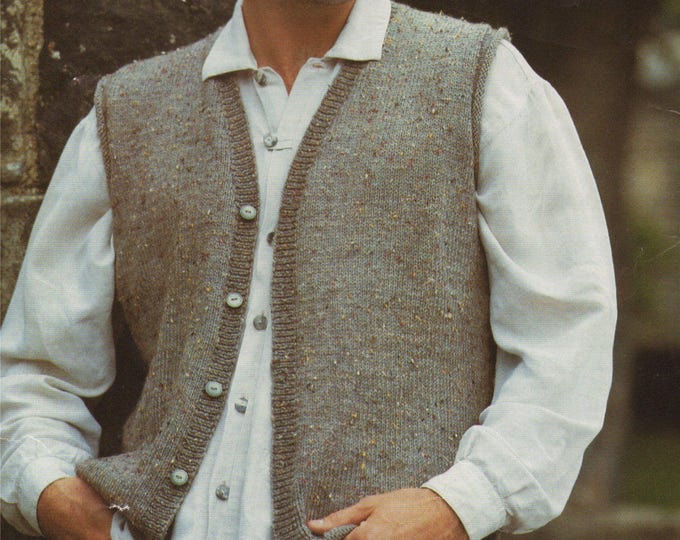 Mens Waistcoat Knitting Pattern PDF 36, 38, 40, 42, 44 and 46 inch chest, Mens Gilet, DK yarn, Vintage Knitting Patterns for Men, Download