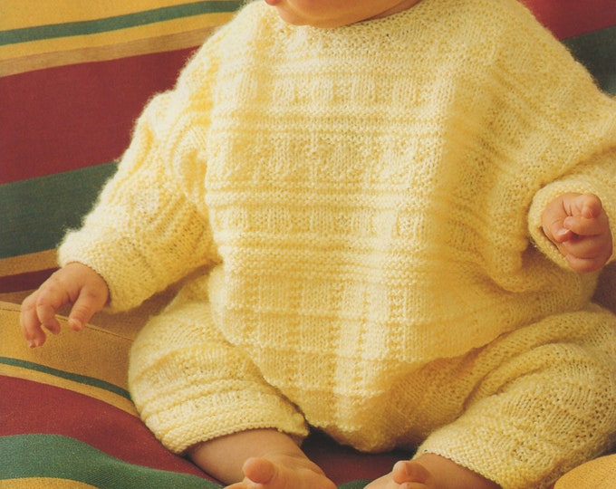 Babies Romper Suit Knitting Pattern PDF Baby Boys or Girls 3 , 6 and 12 months, Patterned Playsuit, Vintage Knitting Patterns for Babies