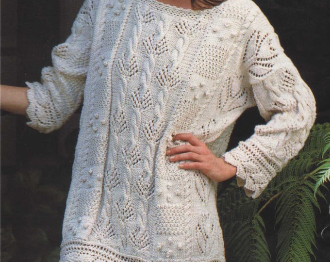 Womens Tunic Sweater Knitting Pattern PDF Ladies 32 - 40 inch bust, Long Patterned Jumper, Vintage Knitting Patterns for Women, Download