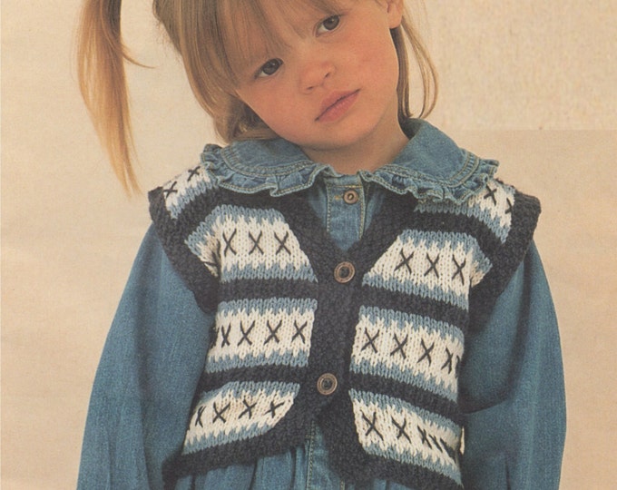 Childrens Fair Isle Waistcoat Knitting Pattern PDF Boys or Girls 20, 22, 24, 26, 28 and 30 inch chest, Knitting Patterns for children