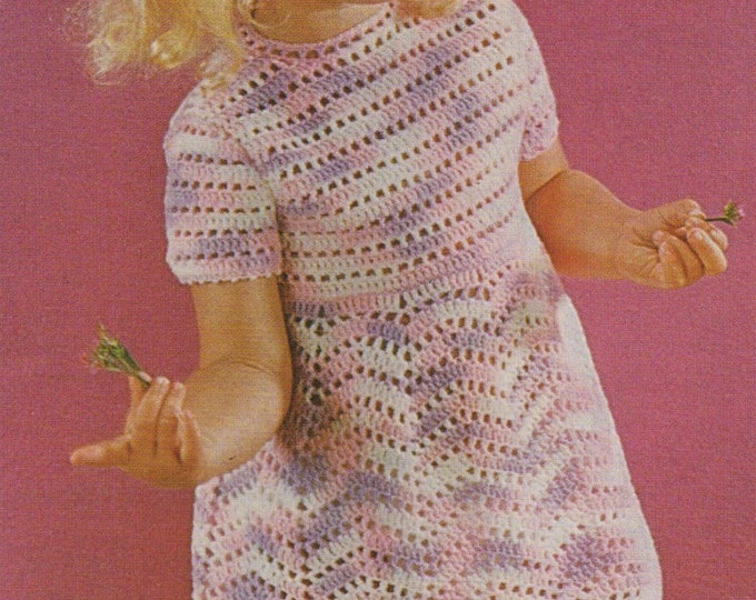 Girls Dress Crochet Pattern PDF Toddlers 20, 22 and 24 inch chest, Summer Crochet Dress, Vintage Crochet Patterns for Children, Download