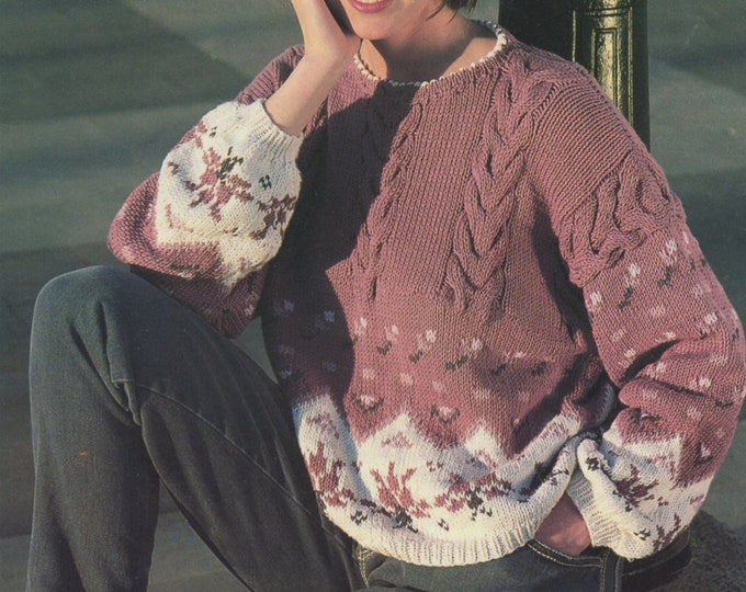 Womens Aran Fair Isle Sweater Knitting Pattern PDF Ladies 30 - 32, 34 - 36 & 38 - 40 inch bust, Jumper, Vintage Knitting Patterns for Women