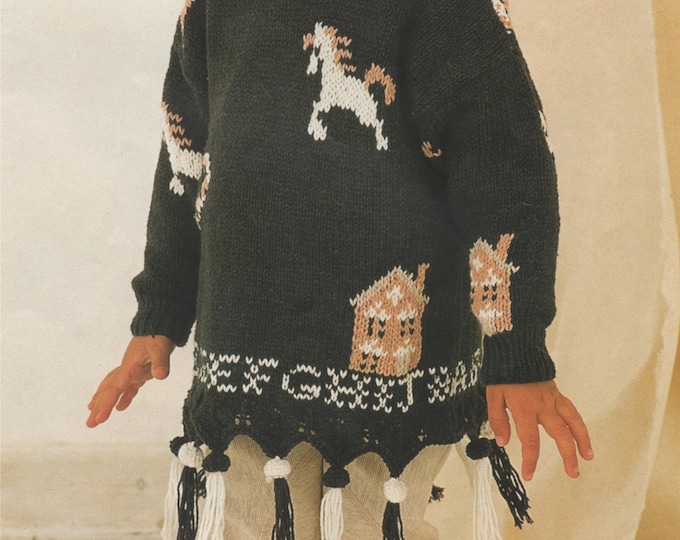 Childrens Tunic Sweater Knitting Pattern PDF Boys or Girls 20, 22, 24, 26, 28, 30 inch chest, Horse, House, Alphabet, Motif Jumper, Download