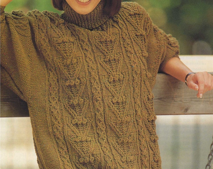 Womens Sweater Knitting Pattern PDF Ladies 34 - 36 and 38 inch bust, Patterned Long Jumper, Vintage Knitting Patterns for Women, Download