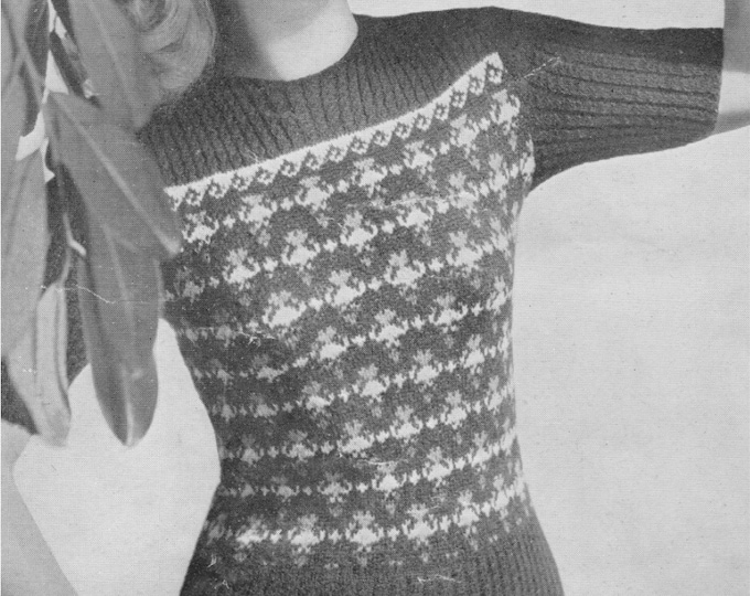 Womens Fair Isle Sweater Knitting Pattern PDF Ladies 34 inch bust, Fair Isle Short Sleeved Jumper, Vintage Fair Isle Patterns