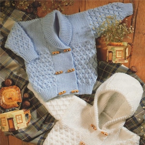 Baby / Toddler Hooded Jacket and Cardigan PDF Knitting Pattern : Boy or Girl 18 - 26 inch chest, Hoodie, Duffle Style, DK Yarn Pattern