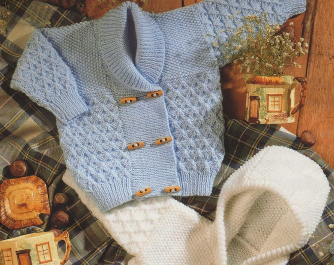 Baby / Toddler Hooded Jacket and Cardigan PDF Knitting Pattern : Boy or Girl 18 - 26 inch chest, Hoodie, Duffle Style, DK Yarn Pattern