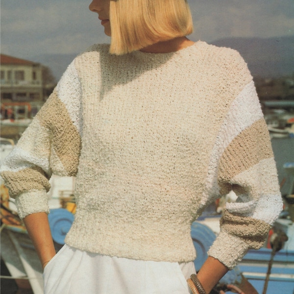 Womens Dolman Style Sweater Knitting Pattern PDF Ladies 32, 34, 36 and 38 inch bust, Bat Wing Sleeves Jumper, Knitting Patterns for Women