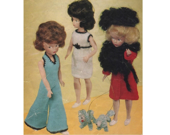 Dolls Clothes Knitting Pattern PDF for 11 - 12 inch Doll, Sindy, Barbie, Fashion Dolls Outfit Pattern, Vintage Knitting Patterns for Dolls