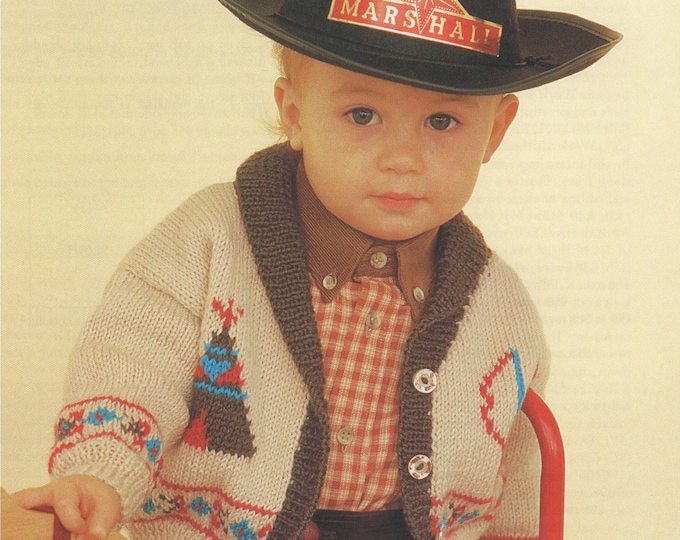 Red Indian Motif Jacket Knitting Pattern PDF Toddlers Boys or Girls 24 & 26 inch chest, Wild West, Vintage Knitting Patterns for Children