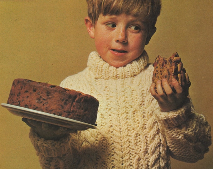 Aran Sweater Knitting Pattern PDF Boys or Girls 24, 26, 28, 30, 32 and 34 inch chest, Cable Jumper, Vintage Knitting Patterns for Children