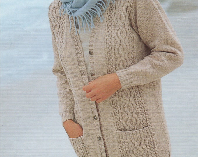 Womens Cardigan Knitting Pattern PDF Ladies 32 - 34, 36 - 38, 40 - 42, 44 - 46, 48 - 50 and 52 - 54 inch bust, Larger Size Knitting Patterns
