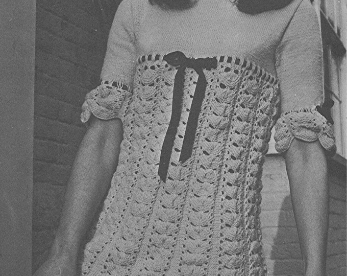 Womens Dress Knitting Pattern PDF Ladies 34, 36 and 38 inch bust, Lacy Stitch Pattern, Mini Dress, Vintage Knitting Patterns for Women