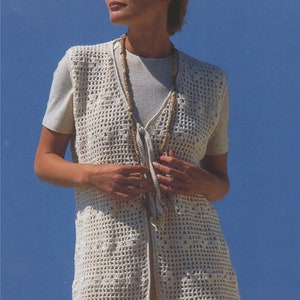 Womens Waistcoat Gilet Crochet Pattern PDF Ladies 30 32, 34 36 and 38 40 inch bust, Beach Cover Up, Vintage Crochet Patterns for Women image 1