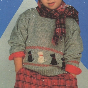 Childrens Sweater Knitting Pattern PDF Boys or Girls 24 - 26 inch chest, Scotty Dog Fair Isle Jumper, Vintage Knitting Patterns for Children