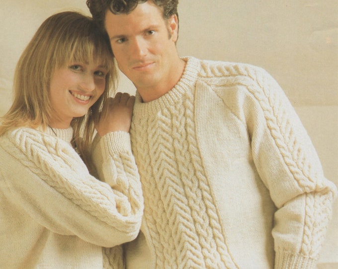 Aran Sweater Knitting Pattern PDF Womens and Mens 32, 34, 36, 38, 40, 42 and 44 inch chest, Patterned Jumper, Vintage Aran Knitting Patterns