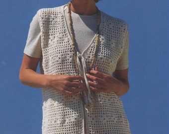 Womens Waistcoat Gilet Crochet Pattern PDF Ladies 30 - 32, 34 - 36 and 38 - 40 inch bust, Beach Cover Up, Vintage Crochet Patterns for Women